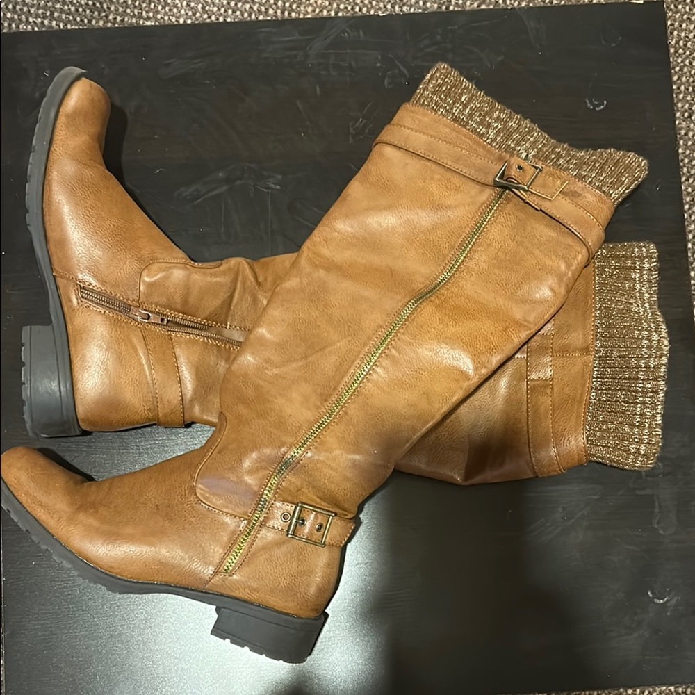 Tan Winter Riding Boots with Buckle Detail